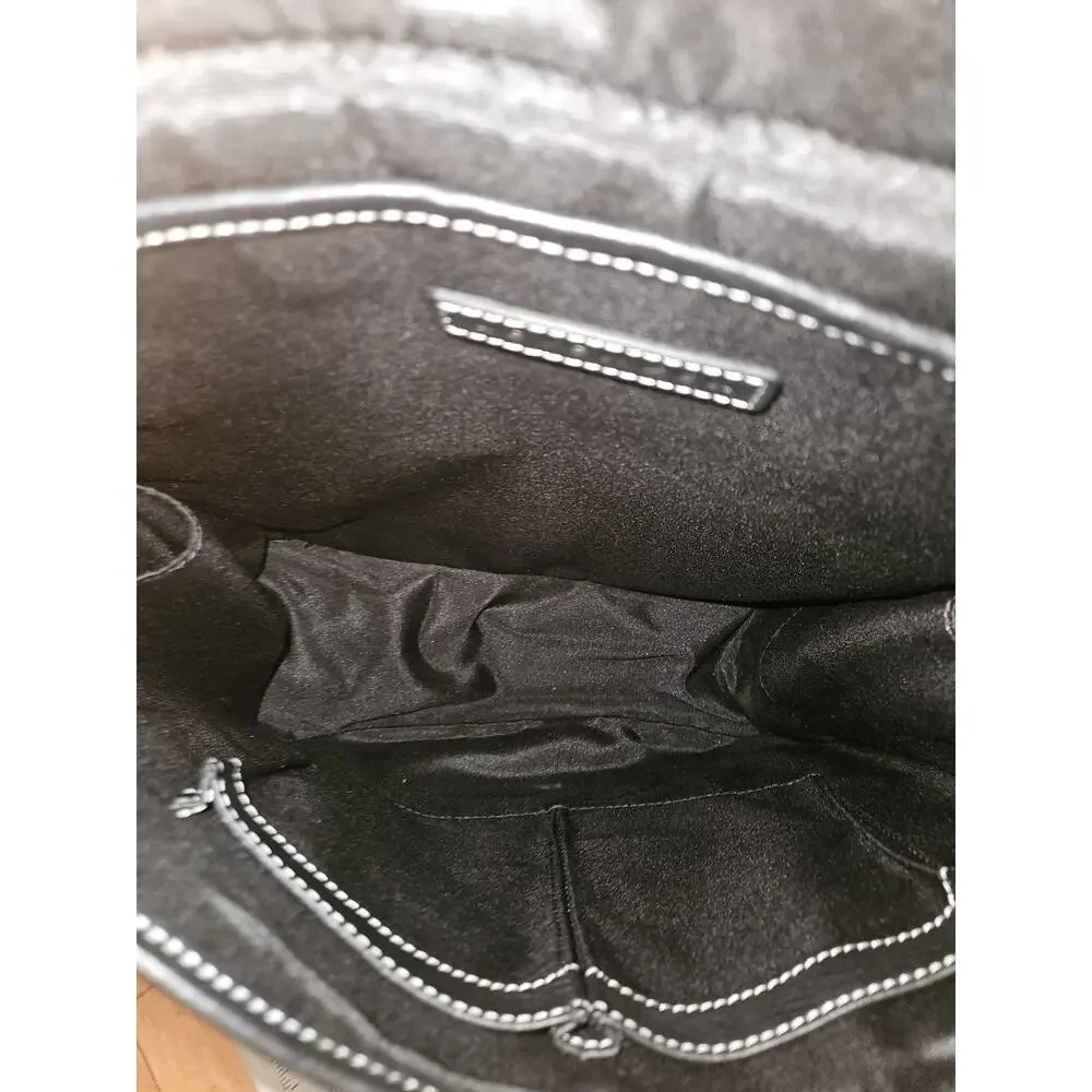 Levenger Black Leather Saddlebag Sling Backpack Bag Black EUC